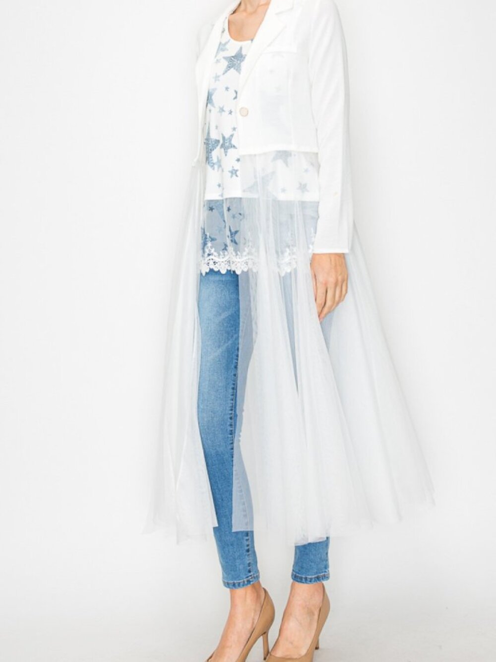 NWT origami designer CARDIGAN DUSTER JACKET DRESS tulle boho western SM-3X white
